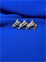 Three Horse Heads Equestrian Silver Pin Brooch