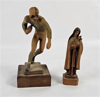 Small Wood Carved Football Player & Mary