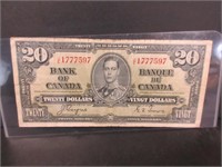 EARLY 1937 BANK OF CANADA TWENTY DOLLAR BANK NOTE