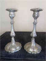 Pair Weighted Pewter Candlestick Holders (Old)