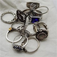 12 STERLING SILVER & sILVER RINGS SZS: 8.5, 7, 9