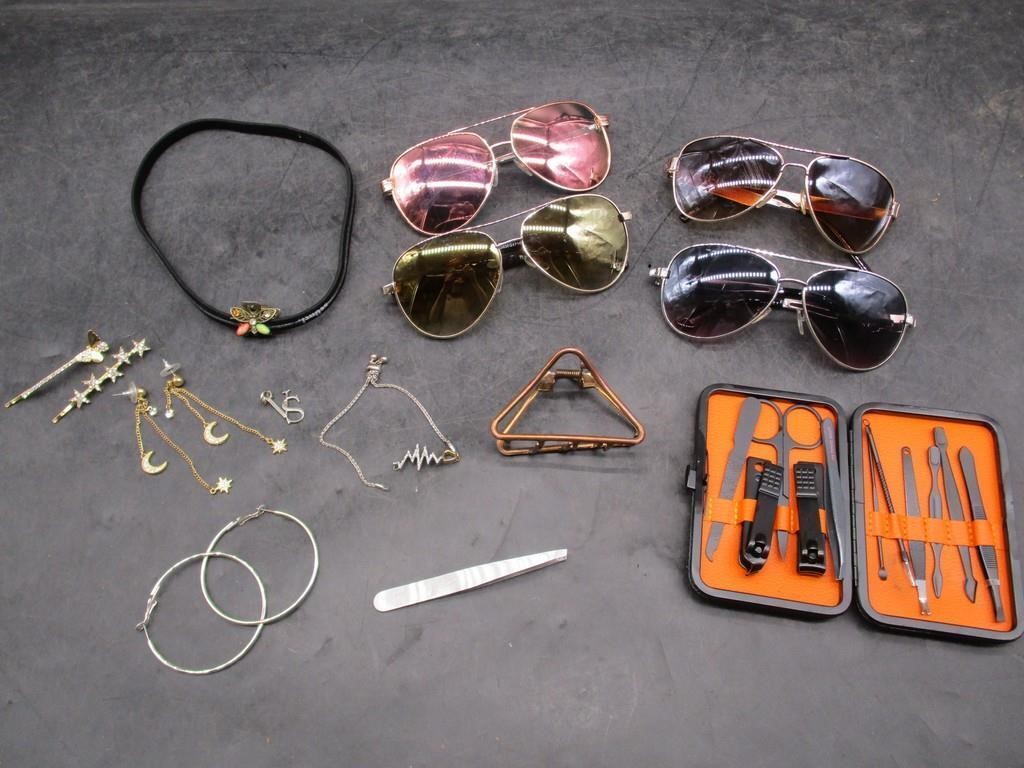 Sunglasses, Costume Jewelry, Manicure Kit