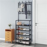 E9788  BAOKALER 3-in-1 Coat Rack Shoe Storage Benc