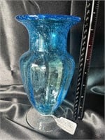 VTG Margie's Garden Studio Blue Hand Blown Vase