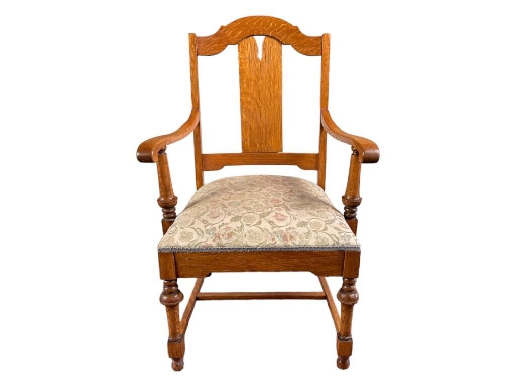 Antique Oak Captains Chair Dining Arm Chair