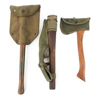 WWII US ARMY ENTRENCHING SHOVEL, PICK & AXE LOT