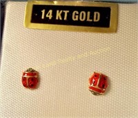 14k Gold Ladybug Earrings