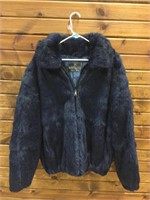 Blue Dyed Genuine Rabbit Fur Hooded Zip Front