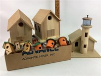 Wooden unfinished night, light houses cardboard,