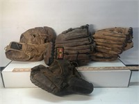 Vintage lot of 4 Leather baseball gloves mix