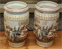 Pair of Capodimonte large vases, 18.5" tall