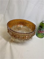 Imperial 3 Footed Carnival Glass Bowl 7" dia