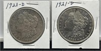 (2) 1921-D Morgan Silver Dollar XF