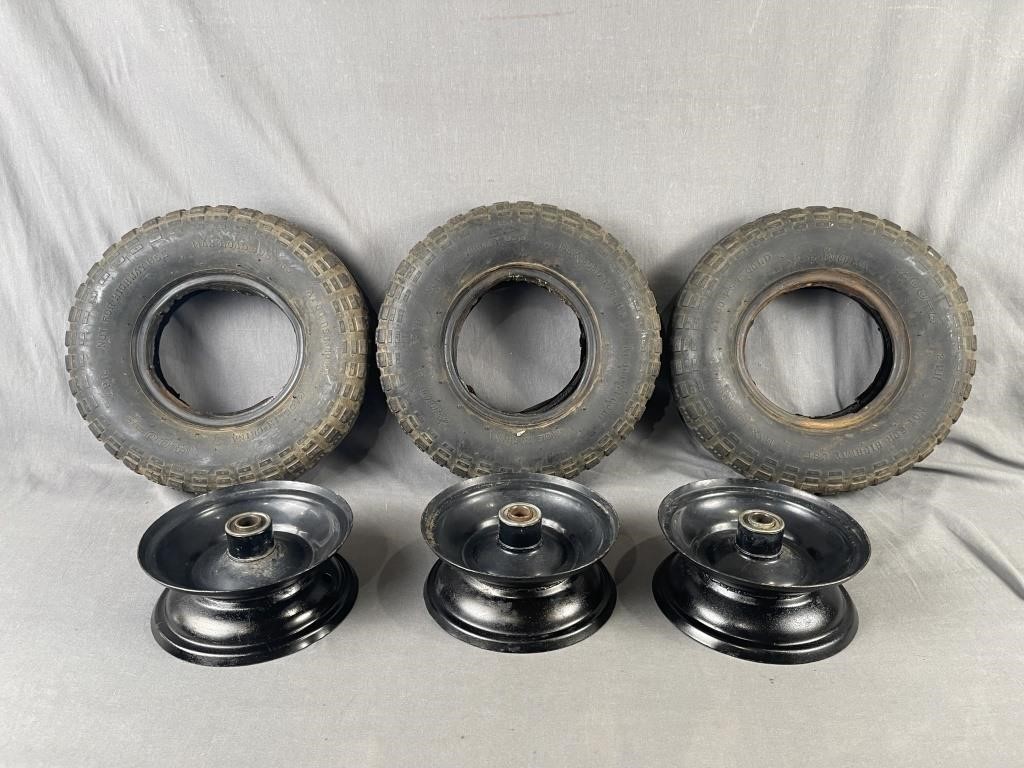 3 - 13" x 4" Tires with 3 Rims- 5/8" Dia Bearing