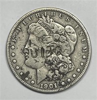 1901-O Morgan Silver $1 Counterstamped QUITO