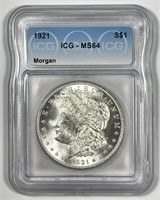 1921 Morgan Silver $1 Choice BU ICG MS64