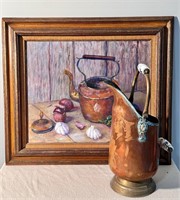 Copper Coal Scuttle w/ Porcelain Handles