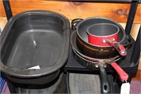 shelf lot -4 asstd saute & sauce pots, agate roast