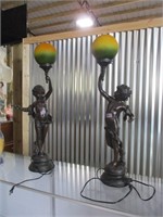 310-FIGURAL LAMPS W/ GLOBES/ DAMAGED HAND