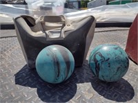 2 Blue Marbled Duckpin Balls With Bag