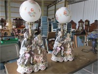 311-LARGE FIGURAL LAMPS W/ GLOBES 40" T X 19" BASE