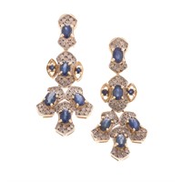A Pair of Stunning Sapphire & Diamond Drop Earring