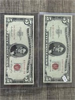 1953 & 1963 Red Seal 5 Dollar Bills