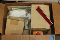 BOX LOT OF STAIN GLASS BEVELED PIECES AND MORE