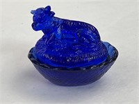 Miniature Cobalt Blue Cow on a nest, the top and