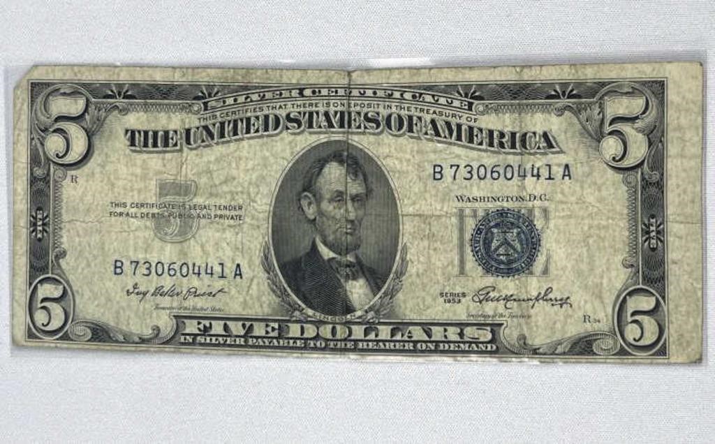 1953 US $5 Silver Certificate, Blue Seal