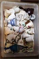 collection of porcelain bells (contents of bin)