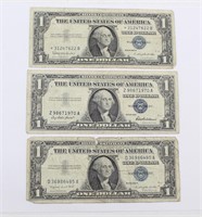 (3) 1957, 1957 A & B Silver 1 Dollar Certificates