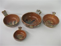 4 Hand Painted Mexico Terra Cotta Nesting Bowls