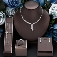 4 Piece Zirconia Bridal Jewelry Set, Necklace, Bra