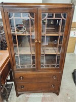 Nice Clean Vintage Wood China Cabinet W/ 2 Drawers