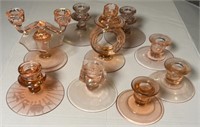 (8) PINK DEPRESSION CANDLE STICK HOLDERS