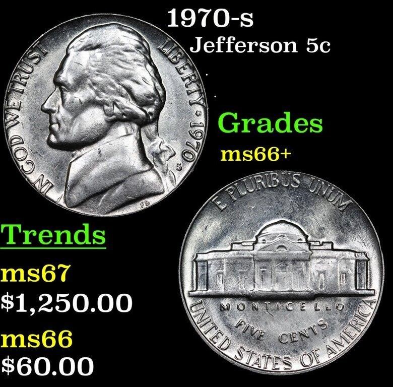1970-s Jefferson Nickel 5c Grades GEM++ Unc