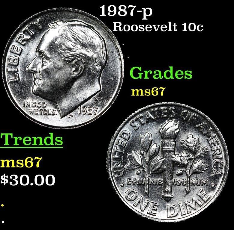 1987-p Roosevelt Dime 10c Grades GEM++ Unc