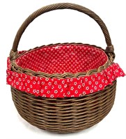 Large Whicker Basket With Red Fabric & Flowers