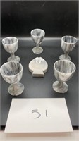 5 Onyx Cordial Glasses & Small Ashtray