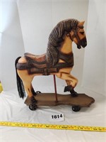 Painted Wood Carousel Horse on Rolling Base,