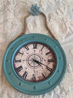 Aqua compass clock w ships wheel hook