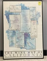 FRAMED WINE MAP OF CALIFORNIA