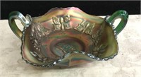 CARNIVAL GLASS BUTTERFLY DOUBLE HANDLE BOWL