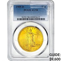 1909-D $20 Gold Double Eagle PCGS AU58