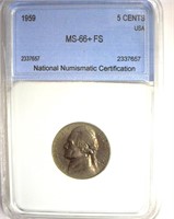 1959 Nickel MS66+ FS LISTS $525