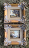 Pair Oil on Canvas Miniature Paintings
