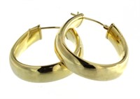 14kt Gold Very Thick Elongated Hoop Earrings