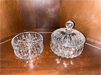 Pair of Gorham Crystal Wine Caddy & Candy Bowl