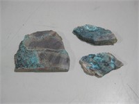 Three Raw Turquoise Pieces Largest 3.5"